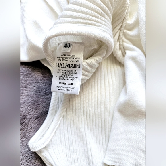 Balmain One-shoulder Ruffled Ribbed-knit Top Size 8 - Picture 3 of 12